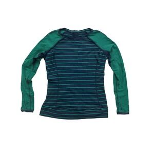 Lululemon Long Sleeve Striped Athletic Top Navy Green Mesh Back Thumbholes Sz 6